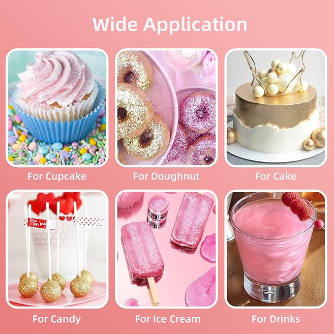 Edible Glitter Spray - 3/4oz Luster Dust Edible Food Grade Glitter Shimmer Dust Powder for Cocktails, Drinks, Cake Decorating - Metallic Food Coloring Powder for Wine, Candy, Cookie, Icing (Pink)