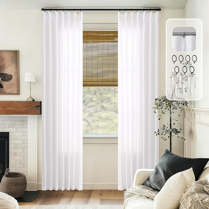 Pinch Pleated Semi Sheer Curtains 132 Inches Long - Image 8