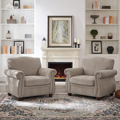 ONBRILL Nailhead Trim Armchair, Rolled Arm Accent Chair - Image 6