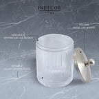 Glass Jar with Metal Lid for Bathroom Organization, Clear Apothecary Jar for Cotton Balls, Q Tips, and Small Accessories, Stylish Bathroom Storage Container Nickel, Clear