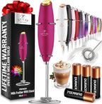 Zulay Kitchen Powerful Milk Frother Wand With 4 AA Duracell Batteries - Ultra Fast Handheld Drink Mixer - Electric Whisk Foam Maker for Coffee, Lattes, Cappuccino, Matcha & Creamer -