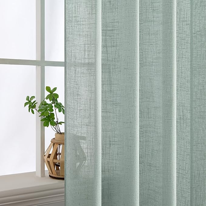 MIULEE Sea Green Linen Curtains 52x96 Inch Long Soft Thick Linen Textured | - Image 5