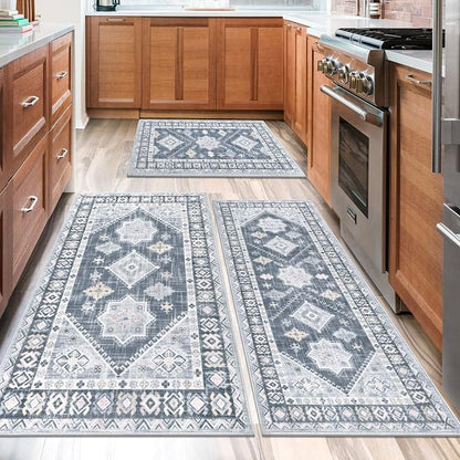 HEBE Boho Kitchen Rugs Set of 3, Non Slip Washable Kitchen Mats - Image 7
