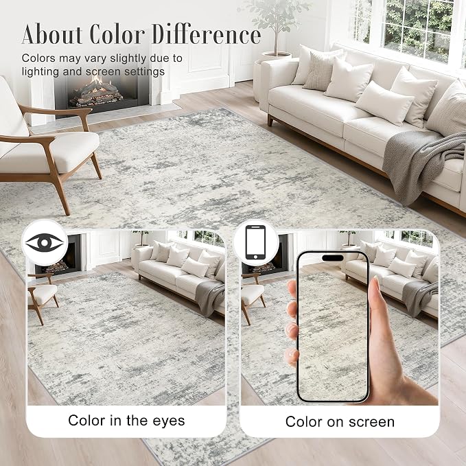 8x10 Area Rug Living Room: Modern Washable Indoor Soft Carpet Gray | - Image 6