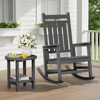 SERWALL Round Outdoor Side Table, HDPE Small Adirondack End Table, 2-Tier Patio - Image 2