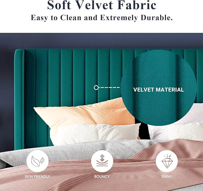 Allewie King Size Bed Frame/Velvet Upholstered Platform Bed/Vertical Channel - Image 5