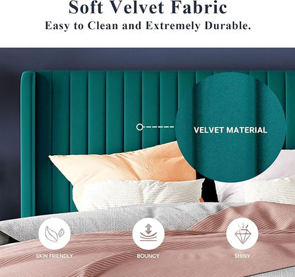 Allewie King Size Bed Frame/Velvet Upholstered Platform Bed/Vertical Channel - Image 5