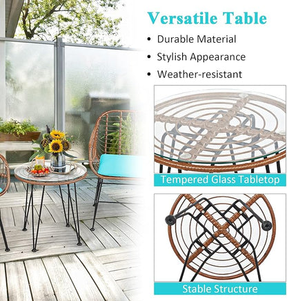 Tangkula 3 Pieces Patio Conversation Bistro Set, Outdoor Wicker Furniture - Image 6