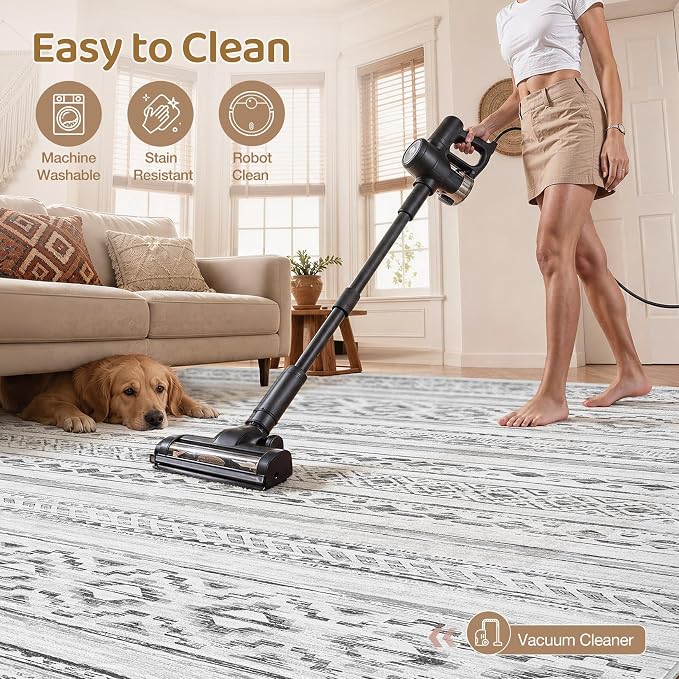 cotiled Boho 5x8 Area Rugs for Living Room: Soft Moroccan Washable Rug | Solve - Image 2