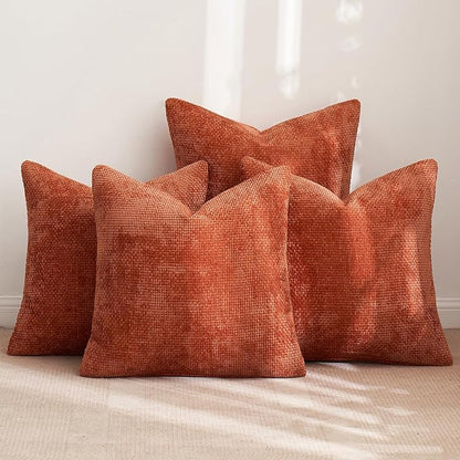 MIULEE Decorative Chenille Fall Pillow Covers Burnt Orange 18x18 Pack of 4 | - Image 4