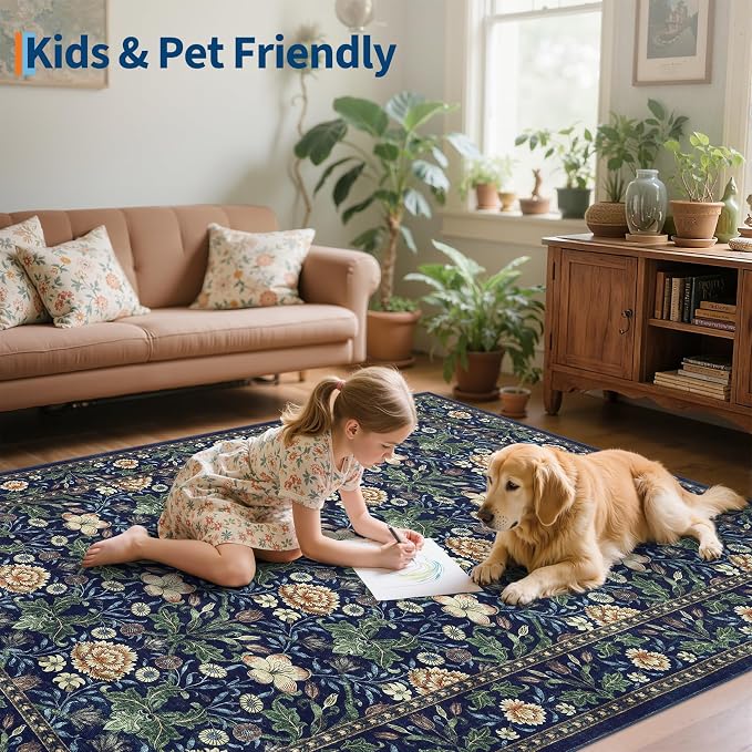 GarveeHome Washable Area Rug 6x9, Soft Vintage Floral Bedroom Rug Non Slip Low - Image 7