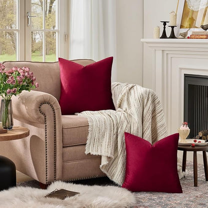 GIGIZAZA Burgundy Velvet Pillow Covers 22x22 Decorative Pillows Pack of 2 | Red - Image 3