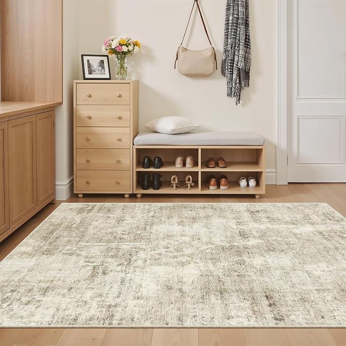 Soalmost Abstract 3x5 Rugs, Small Kitchen Entryway Area Rug Beige/Gray | by Soalmost