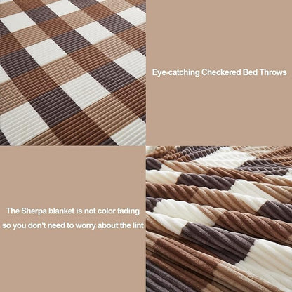 PU MEI Sherpa Blanket Twin Plaid Thick Bed Blanket, 60”*80” Super Soft Flannel - Image 3