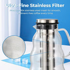 Cold Brew Coffee Pitcher (2.0L/68oz) - Elegant Sleek Wave Borosilicate Glass Pitcher with 100um 304 Stainless Steel Filter & Airtight Lid, Efforless Mannual for Beginner, Sophisticated Gift