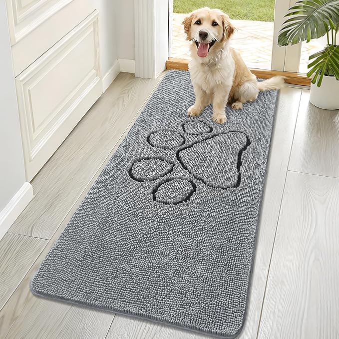 OLANLY Dog Door Mat for Muddy Paws 70x32, Paw Print Design Chenille Mud Mat | by OLANLY