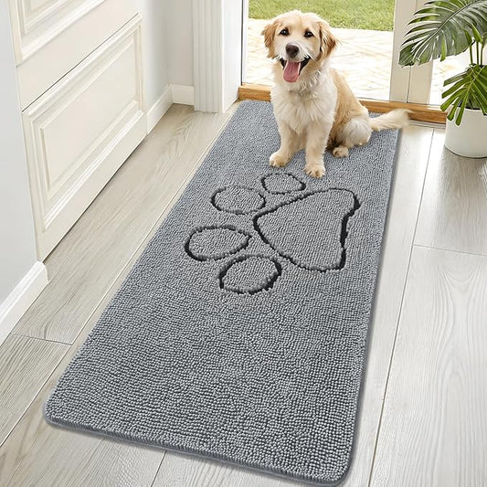 OLANLY Dog Door Mat for Muddy Paws 70x32, Paw Print Design Chenille Mud Mat | by OLANLY