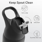 Insulated Water Bottle with Straw - Encool Stainless Steel Water Bottle, Reusable Leakproof and BPA-Free for Sports, Travel, Cold for 24 Hours, 32 oz, Black Night