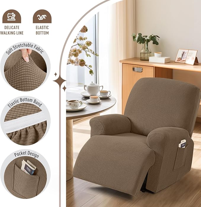 TAOCOCO Recliner Cover 4-Pieces, Recliner Stretch Sofa Slipcover, Recliner - Image 3