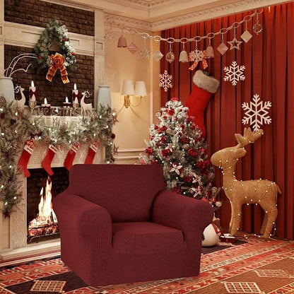 Stretch Chair Sofa Slipcover, Single Couch Cover, Dark Red | 1-Piece Washable - Image 2