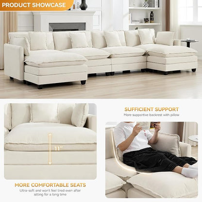 147'' Sectional Cloud Deep Seat Couch, Oversized Chenille U Shaped Sectional - Image 3