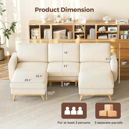 Vesgantti 97" Modular Sectional Sofa Beige, U-Shaped Couch - Image 2