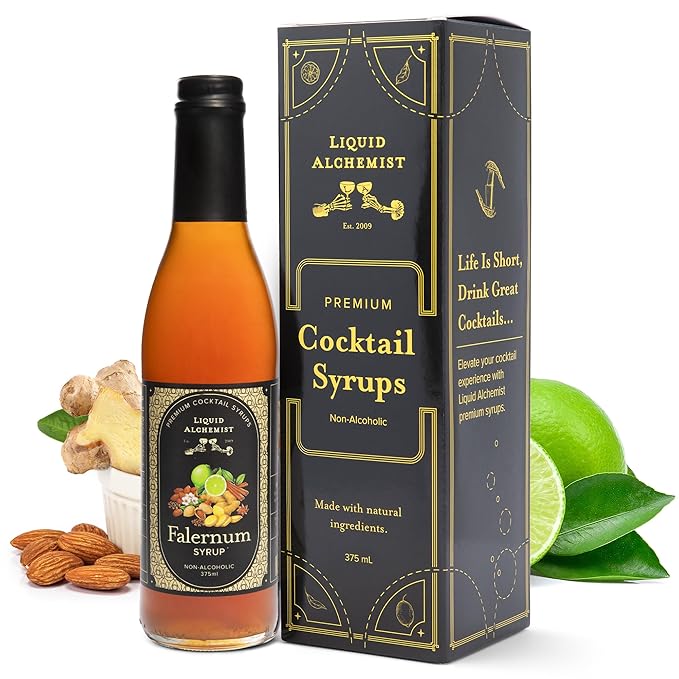 Liquid Alchemist Falernum Syrup for Cocktails - Real Ingredients Make our Falernum Cocktail Syrup a Great Mixer for any Tiki Drink - Our Drink Mixer is Non-GMO Gluten Free & Vegan (12.7 oz)