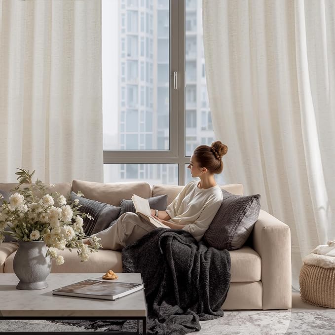 RYB HOME Sheer Curtains 108 inches, Extra Long Floor to Ceiling Curtains | - Image 6