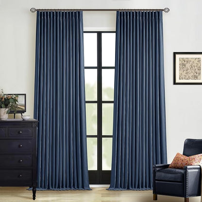 Indigo Navy Pleated Linen Blackout Curtains 90 Inches Long by Twodrapes