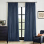 Dark Blue Pinch Pleated 100% Blackout Linen Bedroom Curtains 96 Inch Length | by Twodrapes