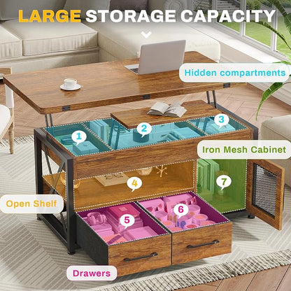 Itaar 40" Lift Top Coffee Table, 4 in 1 Coffee Tables - Image 3