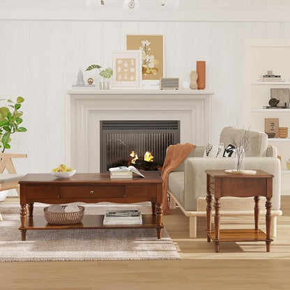 Mid-Century Modern Living Room Coffee Table Set, 2-Piece Solid Wood Living Room - Image 3