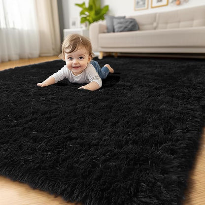Amdrebio Black Big Shag Kids Area Rug 6x9 - Image 8