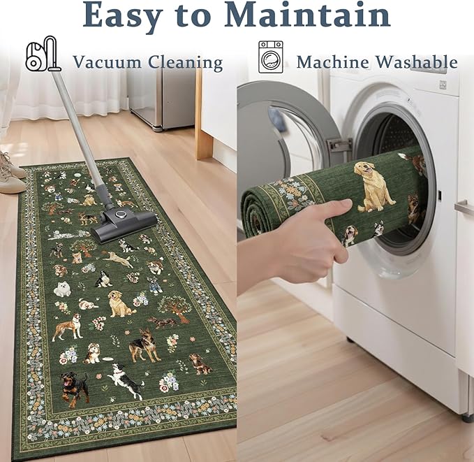 Dark Green Floral Hallway Runner Rug 2x6 - Image 6