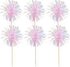 Gyufise 30Pcs Foil Firework Cupcake Toppers Sparkle Tinsel Cake Toppers Tinsel Drink Cake Decoration Cocktail Picks for Birthday Wedding Graduation Party Supplies Laser Pink
