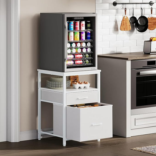 Herture Mini Fridge Stand with 3 Storage, Mini Fridge Cabinet, Beverage Fridge by Herture