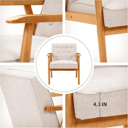 UNICOO® Mid-Century Retro Modern Accent Chairs, Solid Wood Armrest Lounge - Image 7