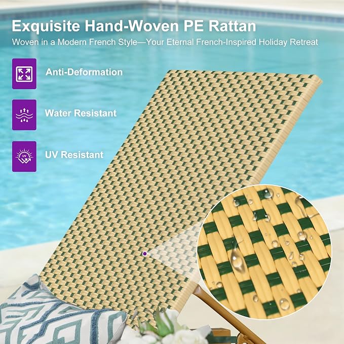 PURPLE LEAF Extra Wide Patio Chaise Lounge Set of 2 Outdoor Lounger French PE - Image 4