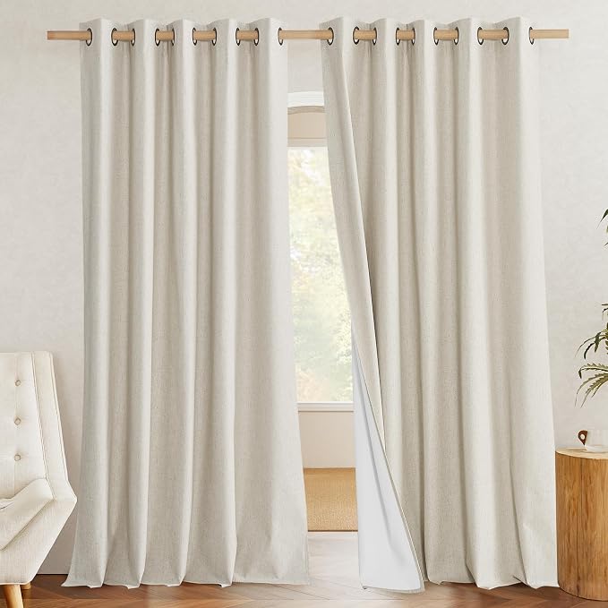 NICETOWN 100% Blackout Natural Linen Curtains 95 inches Length - Image 2