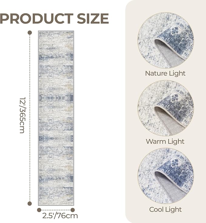 2'6 x 12' Runner Rug Non Slip, Washable Kitchen Rugs, Living Room, Long Rug - Image 2