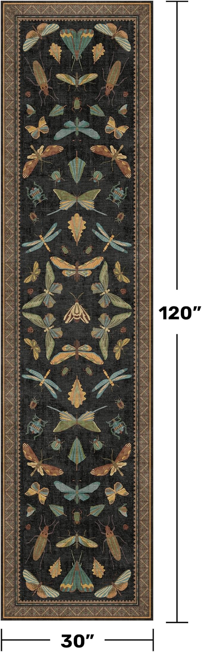 Black Insect 2'6"x10' Washable Extra Long Runner Rugs - Image 2