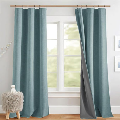 NICETOWN Skylark Blue Full Blackout Back Tab Linen Curtains by NICETOWN