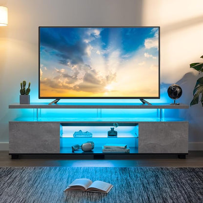 Cubehom Grey TV Stands for Living Room, Glass TV Stand, LED TV Stand for 75+ - Image 3