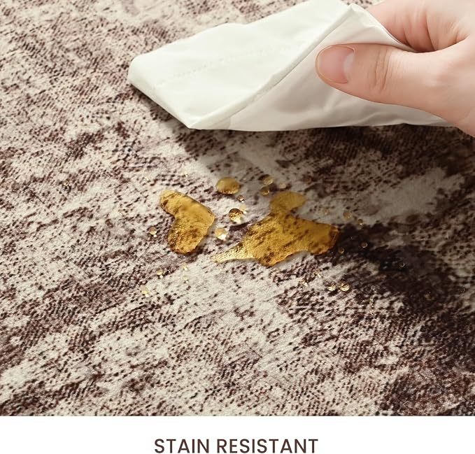 Area Rug 4x6 Brown Rug Washable Boho Rugs Non Slip Low Pile Abstract Coffee - Image 6