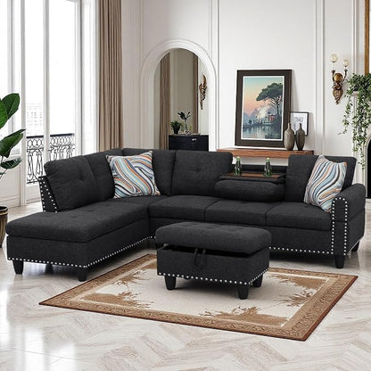 97.5" L Shaped Couch Set Linen, Modular Sectional Couches - Image 7