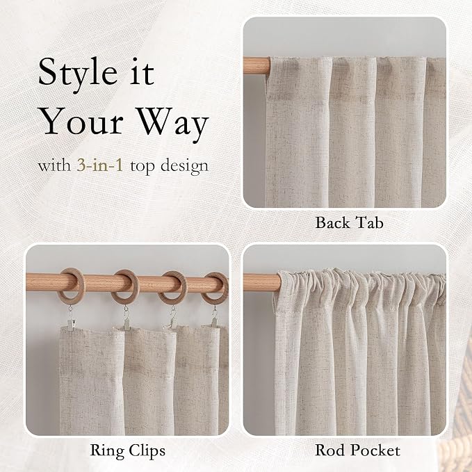 MYSKY HOME Natural Linen Living Room Curtains, Extra Long Semi Sheers Light - Image 4