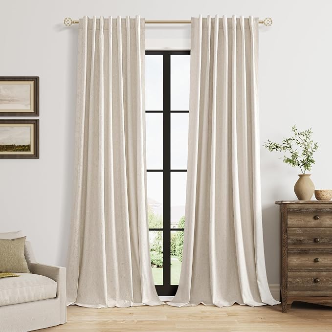100% Blackout Linen Curtains for Bedroom 90 inches Long, Thermal Insulated Room by Guken