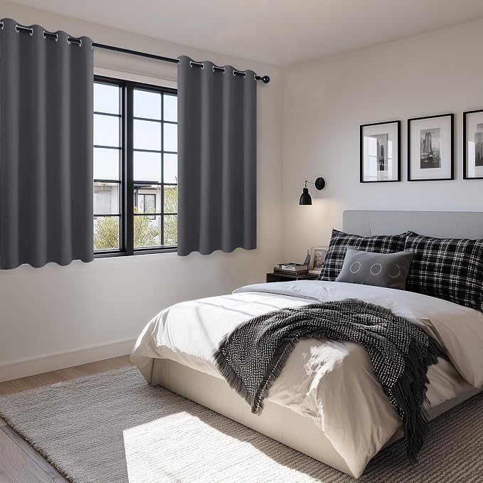 Grommet Blackout Curtains for Bedroom 52 x 54 Inches Long Dark Grey | Thermal - Image 6