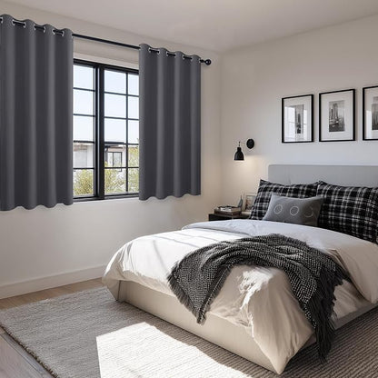 Grommet Blackout Curtains for Bedroom 52 x 54 Inches Long Dark Grey | Thermal - Image 6
