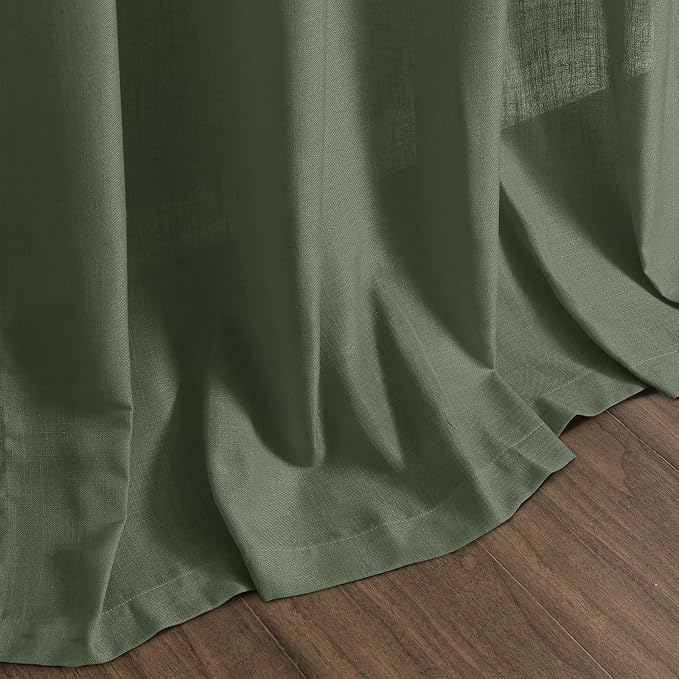Forest Green Linen Curtains for Living Room 120 Inches Long Light Filtering - Image 8